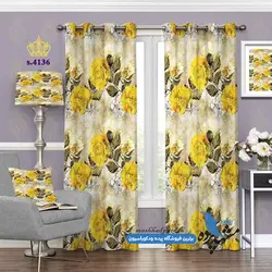 پرده پانچ گلدار طرح گل رُز زمینه ابر و باد کد s-4136