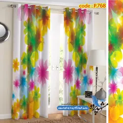 پرده پانچ گلدار طرح آبرنگی کد p-768