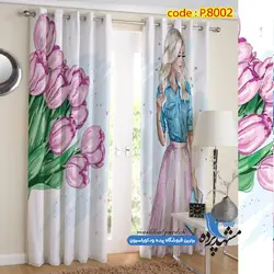 پرده پانچ گل طرح چهره آبرنگی کد p-8002