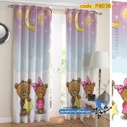پرده پانچ کودکانه طرح خرسی ماه و ستاره کد p-8038