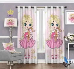 پرده پانچ دخترانه طرح دختر دامن پوش و عروسک کد S9773