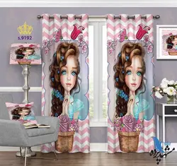 پرده پانچ دخترانه طرح دختر و گلدان کد S9192