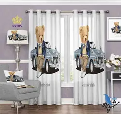 پرده پانچ پسرانه طرح خرسی و ماشین کد S9105