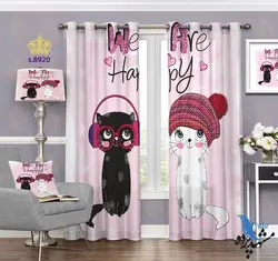 پرده پانچ کودک طرح گربه و هدفون و کلاه کد S8920