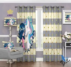 پرده پانچ کودک طرح دختر و اسب شاخدار کد S9892