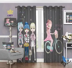 پرده پانچ دخترانه طرح دختر دوچرخه سوار کد S9871