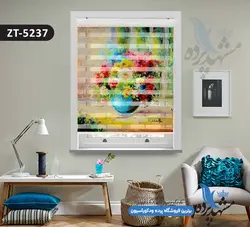 پرده زبرا تصویری چاپی طرح سبد گل کد ZT5237