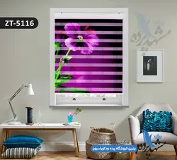 پرده زبرا تصویری چاپی طرح گل بنفش کد ZT5116