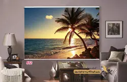 پرده شید رول تصویری طرح نخل و ساحل کد 552