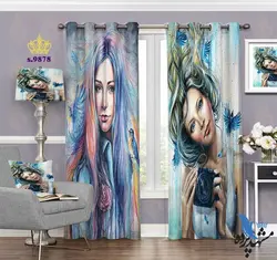 پرده پانچ چهره طرح نقاشی دختر عکاس کد S9878