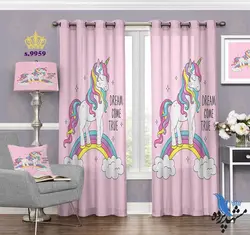 پرده پانچ کودک طرح اسب شاخدار و رنگین کمان کد S9959