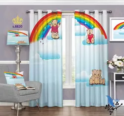 پرده پانچ کودک طرح بچه خرس ها و رنگین کمان کد S8820