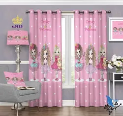 پرده پانچ دخترانه طرح دختران دامن پوش کد S9113