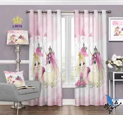 پرده پانچ دخترانه طرح دختر و اسب شاخدار کد S9076