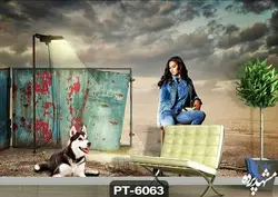 پوستر دیواری طرح چهره زن و سگ کد PT-6063