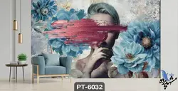 پوستر دیواری طرح نقاشی چهره زن و گل کد PT-6032