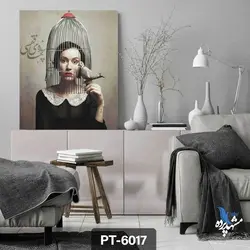 پوستر دیواری طرح چهره زن و پرنده و قفس کد PT-6017