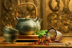 پرده لوردراپه تصویری طرح قوری و فنجون کد 1005