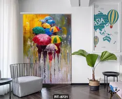 پرده شرشره تصویری طرح فانتزی آدم ها زیر چتر RT8721