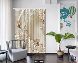 پرده شرشره تصویری طرح گل و مروارید RT7845