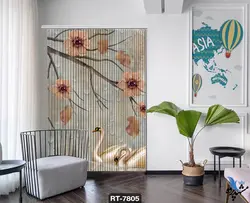 پرده شرشره تصویری طرح گل جواهر نشان و مرغابی RT7805