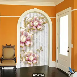 پرده شرشره تصویری طرح گل و مروارید RT7796