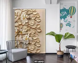 پرده شرشره تصویری طرح برگ و گل RT8542