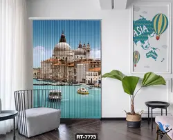 پرده شرشره تصویری طرح قایق و عمارت RT7773
