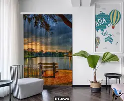 پرده شرشره تصویری طرح نیمکت و دریاچه  RT8524