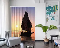 پرده شرشره تصویری طرح کشتی در غروب آفتاب RT7975
