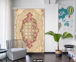 پرده شرشره تصویری طرح اسلیمی گل و شبکه RT8646