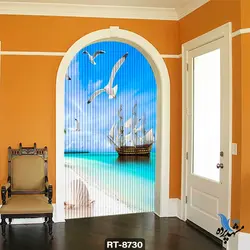 پرده شرشره تصویری طرح ساحل و کشتی و پرندگان RT8730