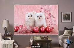 پرده شید رول تصویری طرح گربه ها و گوی ها کد ST9595