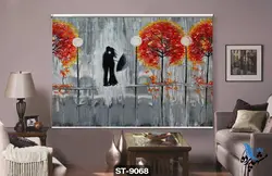 پرده شید رول تصویری طرح نقاشی مدرن عاشقانه زیر باران کدST9068