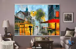 پرده شید رول تصویری طرح نقاشی مدرن خیابان بارانی کد ST9065