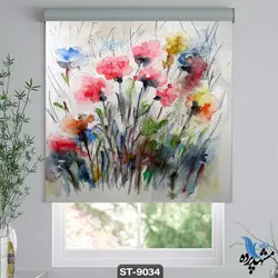 پرده شید رول تصویری طرح نقاشی آبرنگ گل کد ST9034