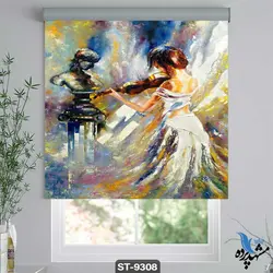 پرده شید رول تصویری طرح نقاشی مدرن زن نوازنده کد ST9308