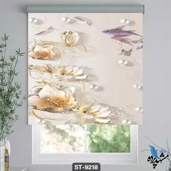 پرده شید رول تصویری طرح فانتزی گل و ماهی کد ST9218