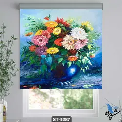 پرده شید رول تصویری طرح نقاشی فانتزی گلدان گل کد ST9287