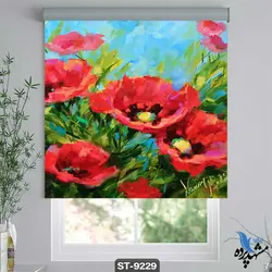 پرده شید رول تصویری طرح نقاشی فانتزی گل شقایق کد ST9229