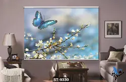 پرده شید رول تصویری طرح شکوفه و پروانه کد ST9330