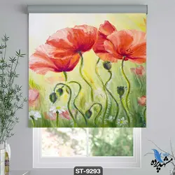 پرده شید رول تصویری طرح نقاشی آبرنگ گل شقایق کد ST9293