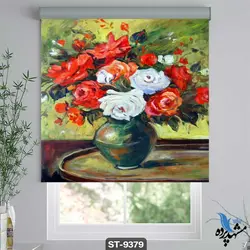 پرده شید رول تصویری طرح نقاشی مدرن گلدان گل کد ST9379