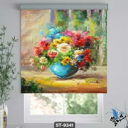 پرده شید رول تصویری طرح نقاشی مدرن گلدان گل کد ST9341