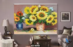 پرده شید رول تصویری طرح نقاشی مدرن گل آفتابگردان کد ST9342