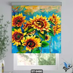 پرده شید رول تصویری طرح نقاشی مدرن گل آفتابگردان کد ST9480