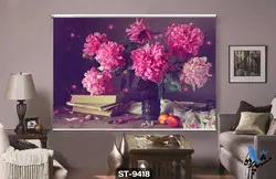 پرده شید رول تصویری طرح گل داوودی کد ST9418