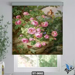 پرده شید رول تصویری طرح نقاشی مدرن گل رز کد ST9662