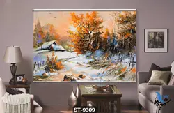 پرده شید رول تصویری طرح نقاشی فانتزی جنگل برفی کد ST9309