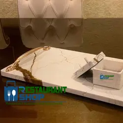 سینی دسته دار طلایی سنگی ظروف پذیرایی -هتل ها-رستوران شاپ-رستوران ها-کافی شاپ و ...